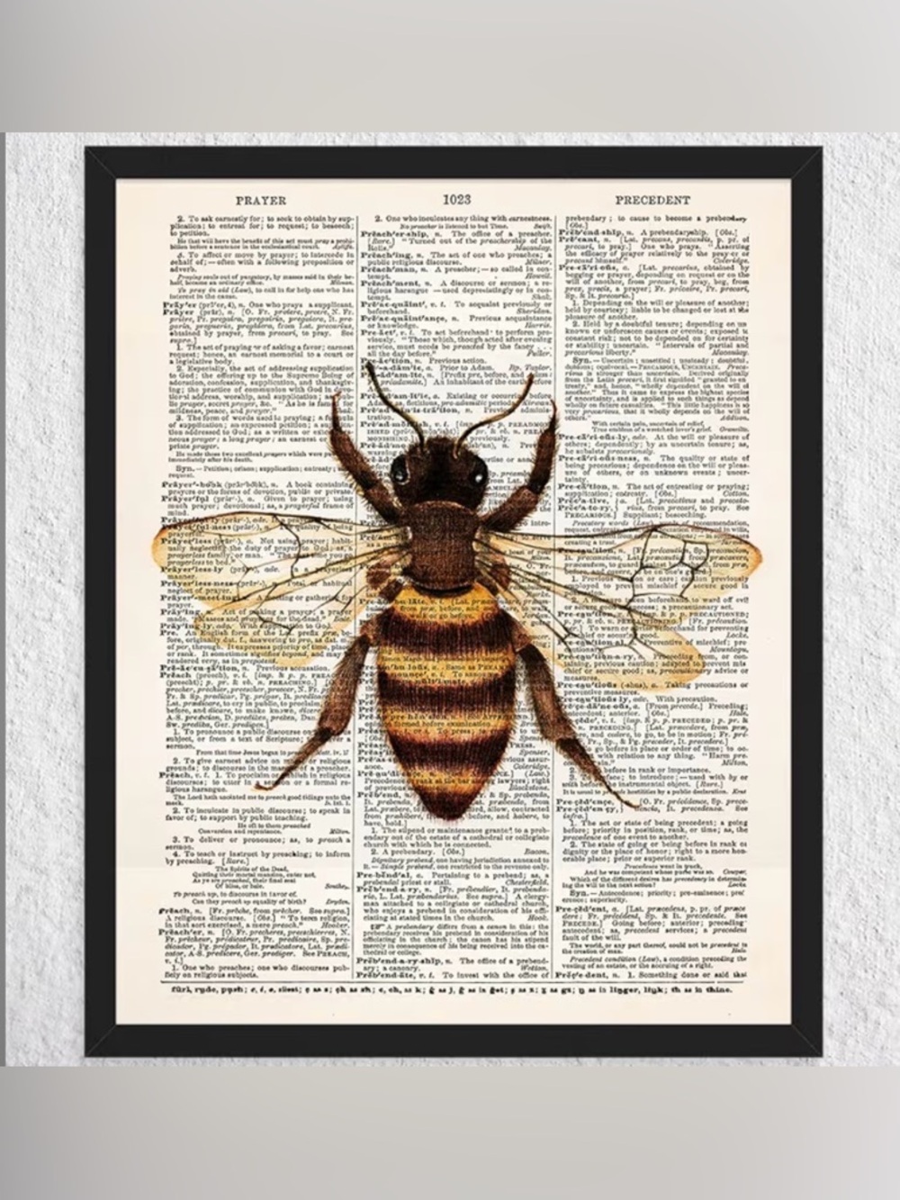 Vintage Bee Dictionary Wall Art Print - 8x10 framed Print